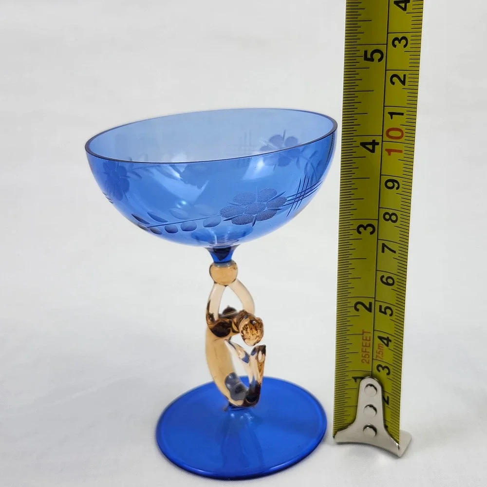 VTG Art Deco Bimini Glass Fritz Lampl Austria Nude Mermaid 1920s Blue Amber